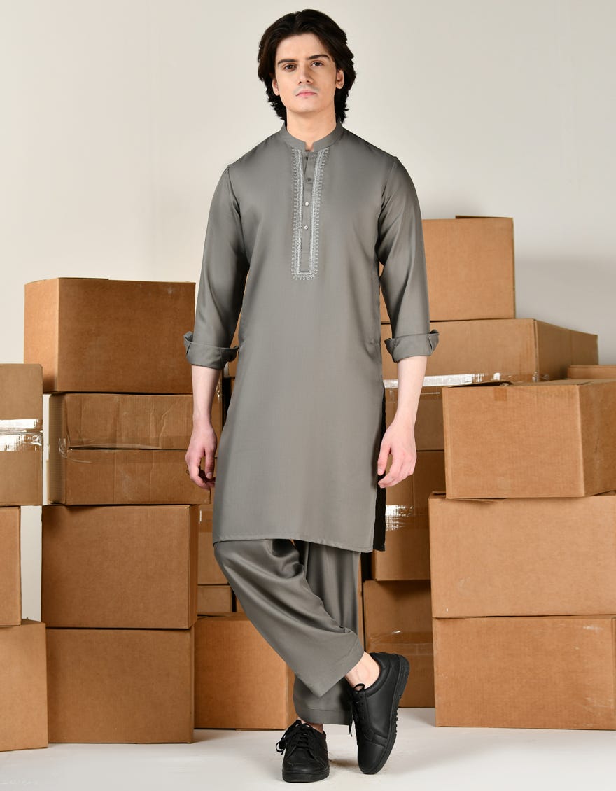 SAGE GREEN BLENDED KAMEEZ SHALWAR | JTKS-A-34809