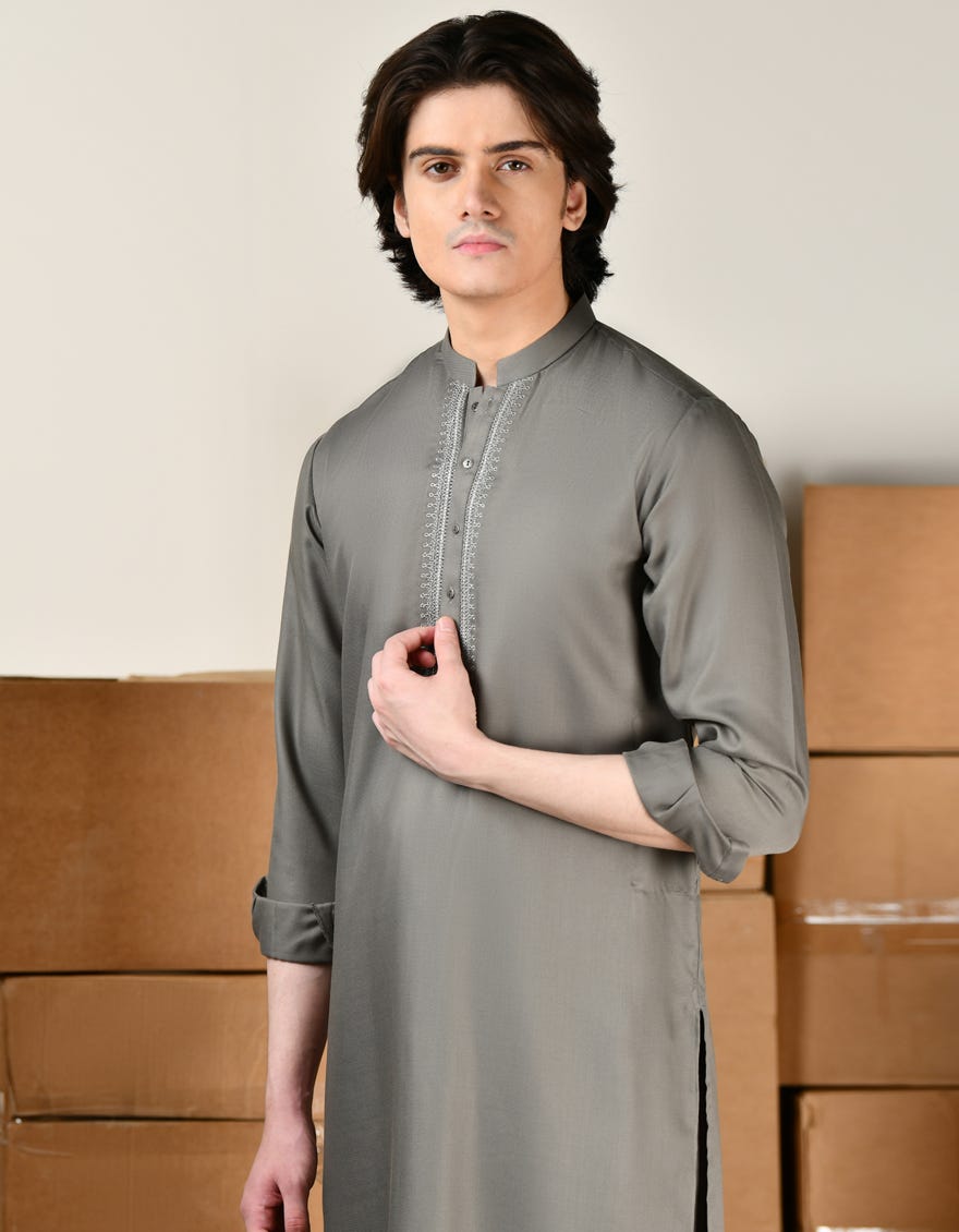 SAGE GREEN BLENDED KAMEEZ SHALWAR | JTKS-A-34809