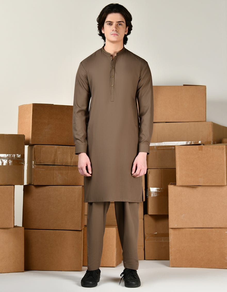 BROWN BLENDED KAMEEZ SHALWAR | JTKS-A-34811