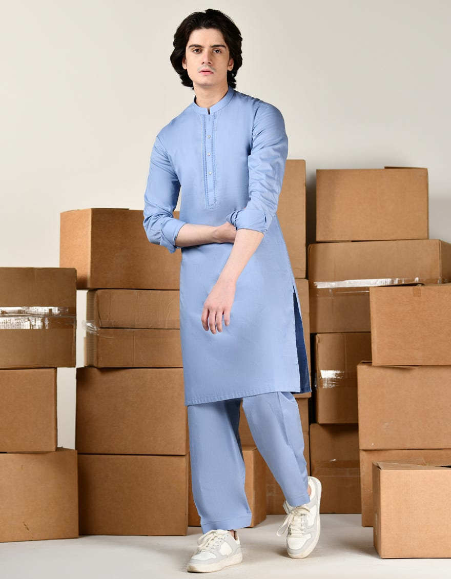 SKY BLUE COTTON KAMEEZ SHALWAR | JTKS-A-34814