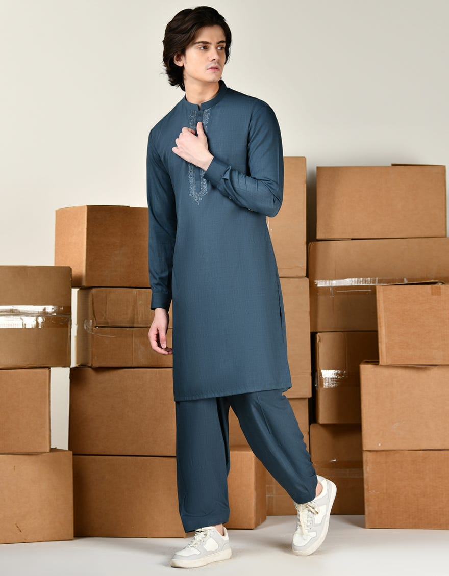 DULL BLUE BLENDED KAMEEZ SHALWAR | JTKS-A-34815