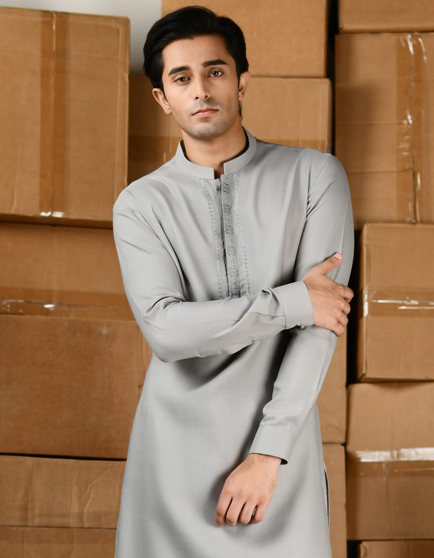 SMOKE GREY BLENDED KAMEEZ SHALWAR | JTKS-A-34816