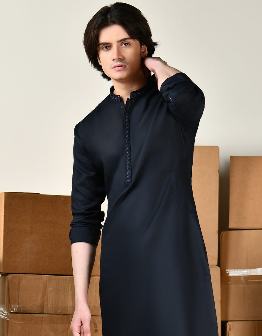 NAVY BLUE BLENDED KAMEEZ SHALWAR | JTKS-A-34817