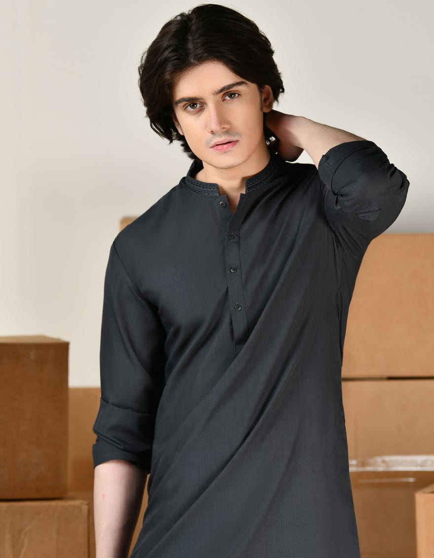 CHARCOAL GREY BLENDED KAMEEZ SHALWAR | JTKS-A-34820
