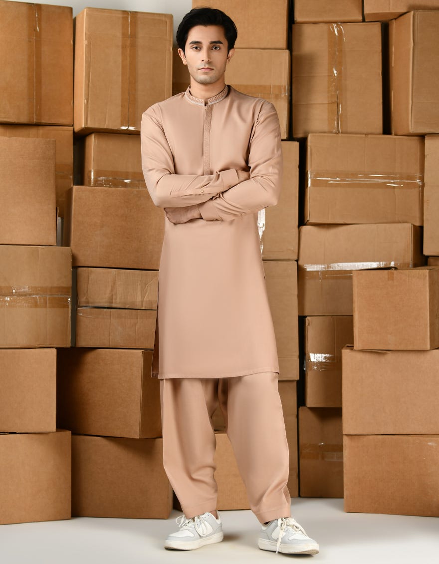 PEACH BLENDED KAMEEZ SHALWAR | JTKS-A-34823