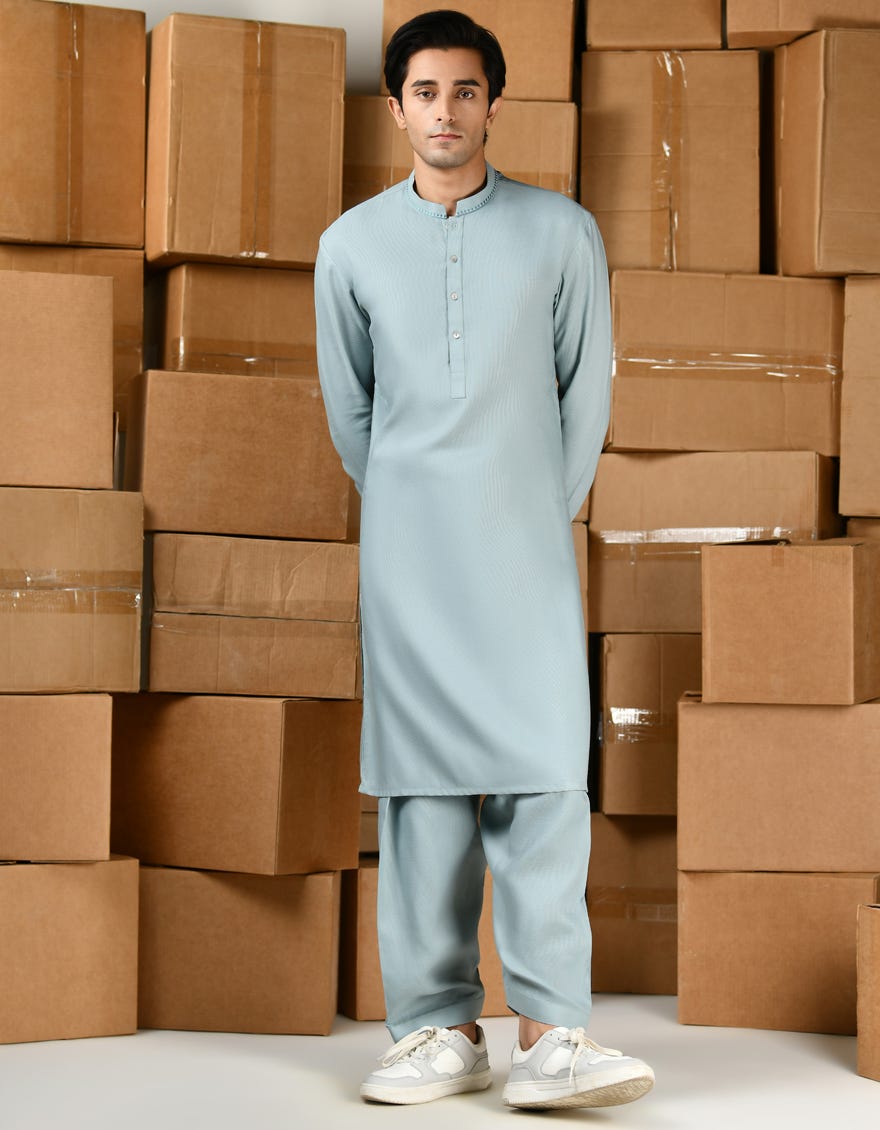 AQUA GREEN BLENDED KAMEEZ SHALWAR | JTKS-A-34824