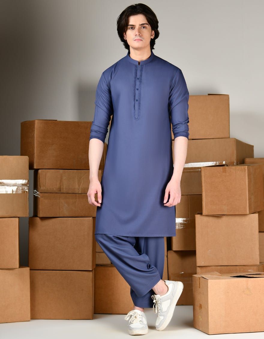 INK BLUE BLENDED KAMEEZ SHALWAR | JTKS-A-34826