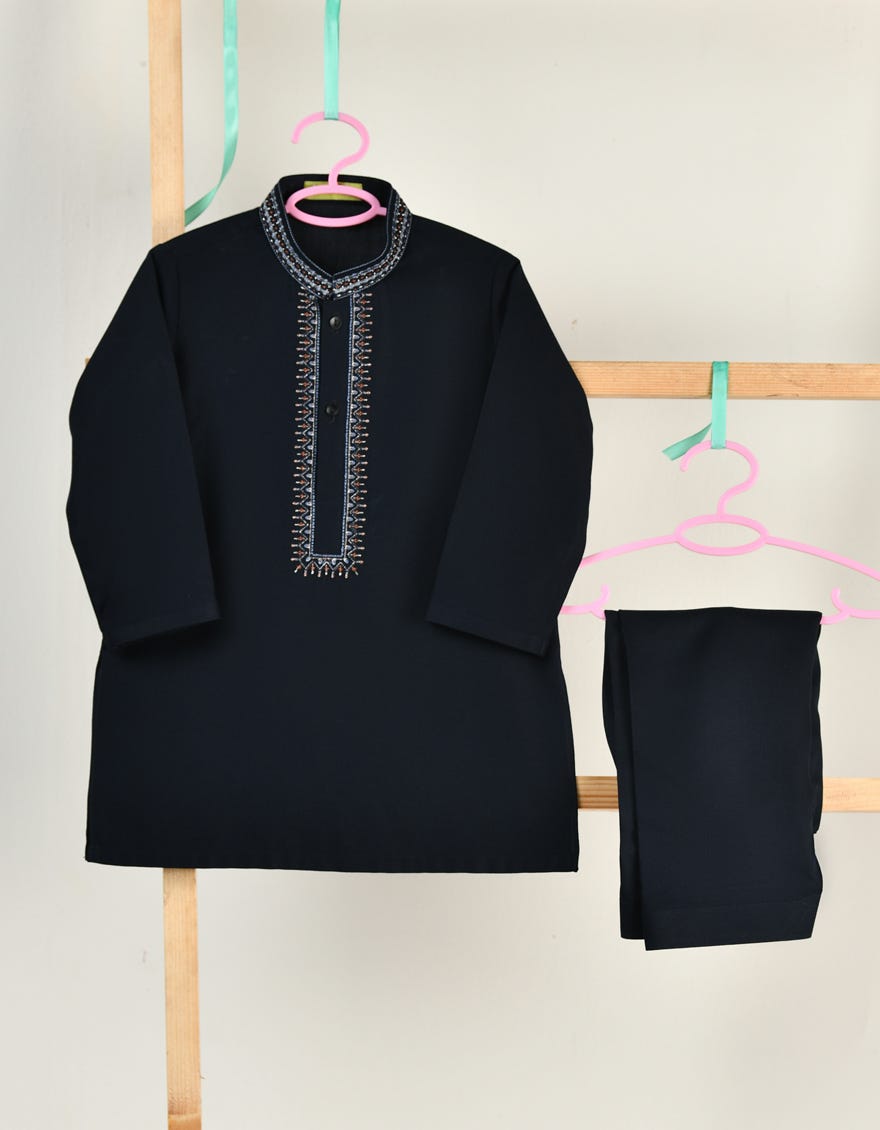 NAVY BLUE BLENDED KAMEEZ SHALWAR | JJIKS-A-34850