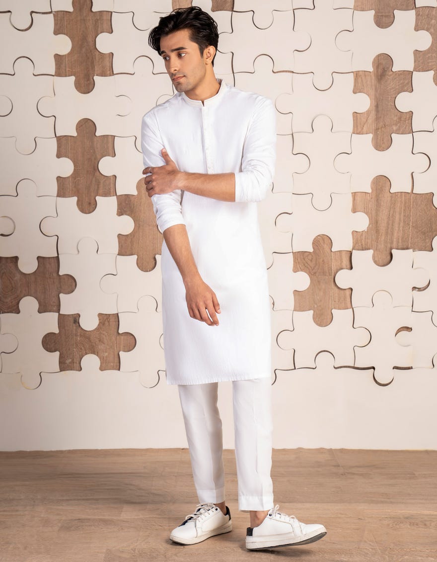 WHITE COTTON KURTA | JTK-W-34853