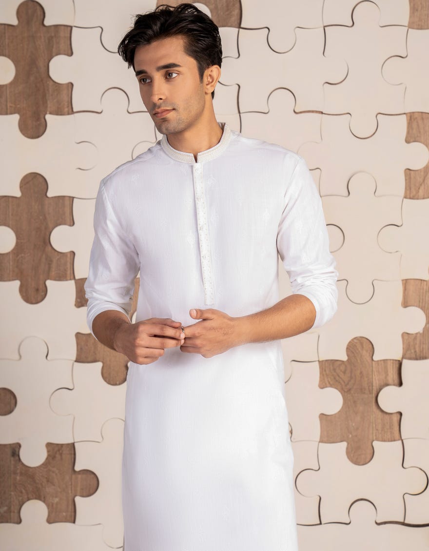 WHITE COTTON KURTA | JTK-W-34853