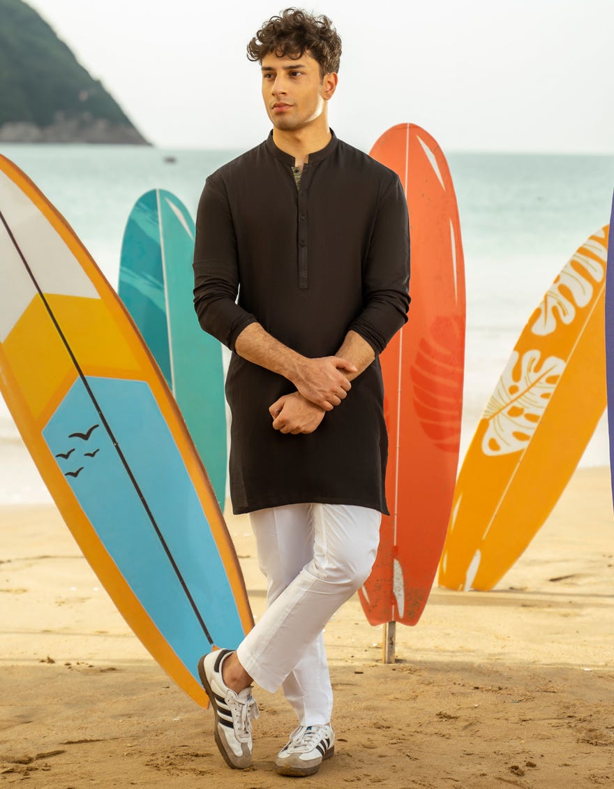 BLACK COTTON KURTA | JTK-A-34863