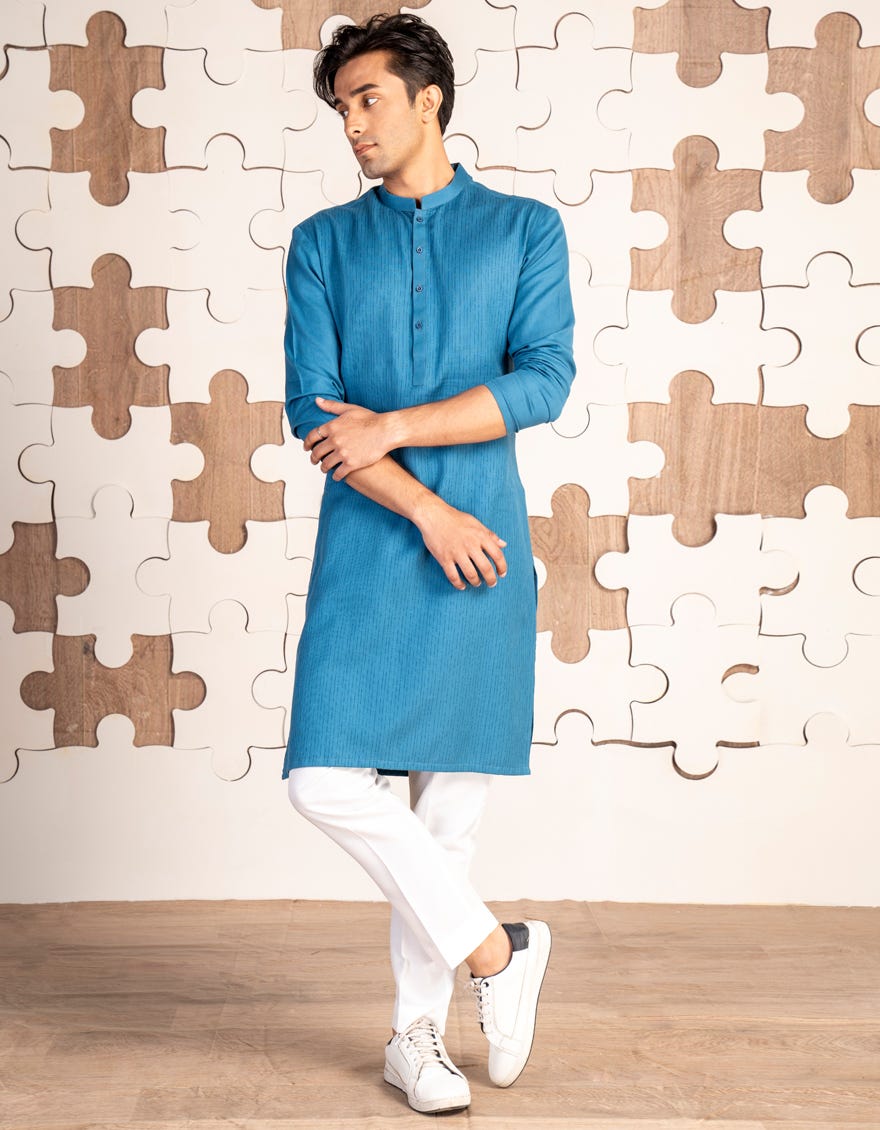 TEAL BLUE COTTON KURTA | JTK-A-34865