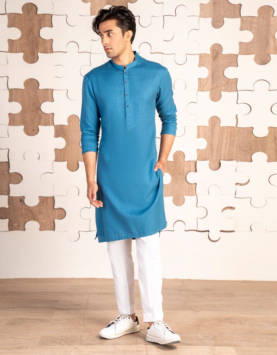 TEAL BLUE COTTON KURTA | JTK-A-34865
