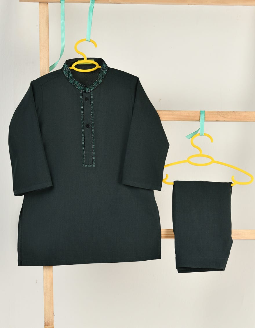 DARK GREEN BLENDED KAMEEZ SHALWAR | JJIKS-A-34893