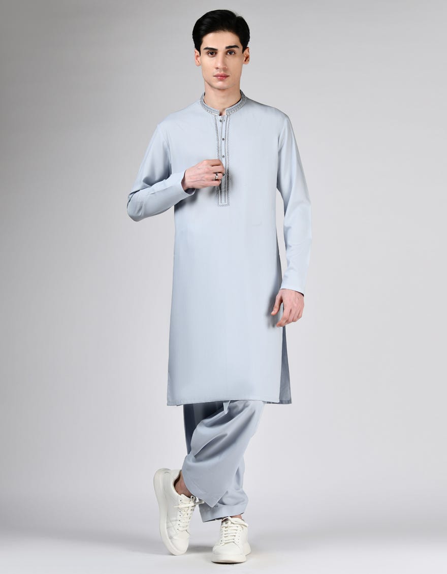 DULL GREY BLENDED KAMEEZ SHALWAR | JTKS-A-34894
