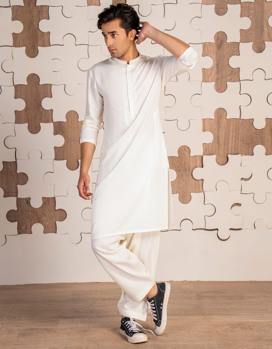 OFF WHITE BLENDED KAMEEZ SHALWAR | JTKS-A-34897