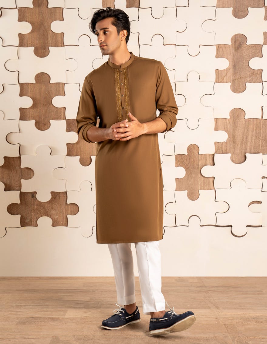 CAMEL BROWN BLENDED KURTA | JTK-A-34909