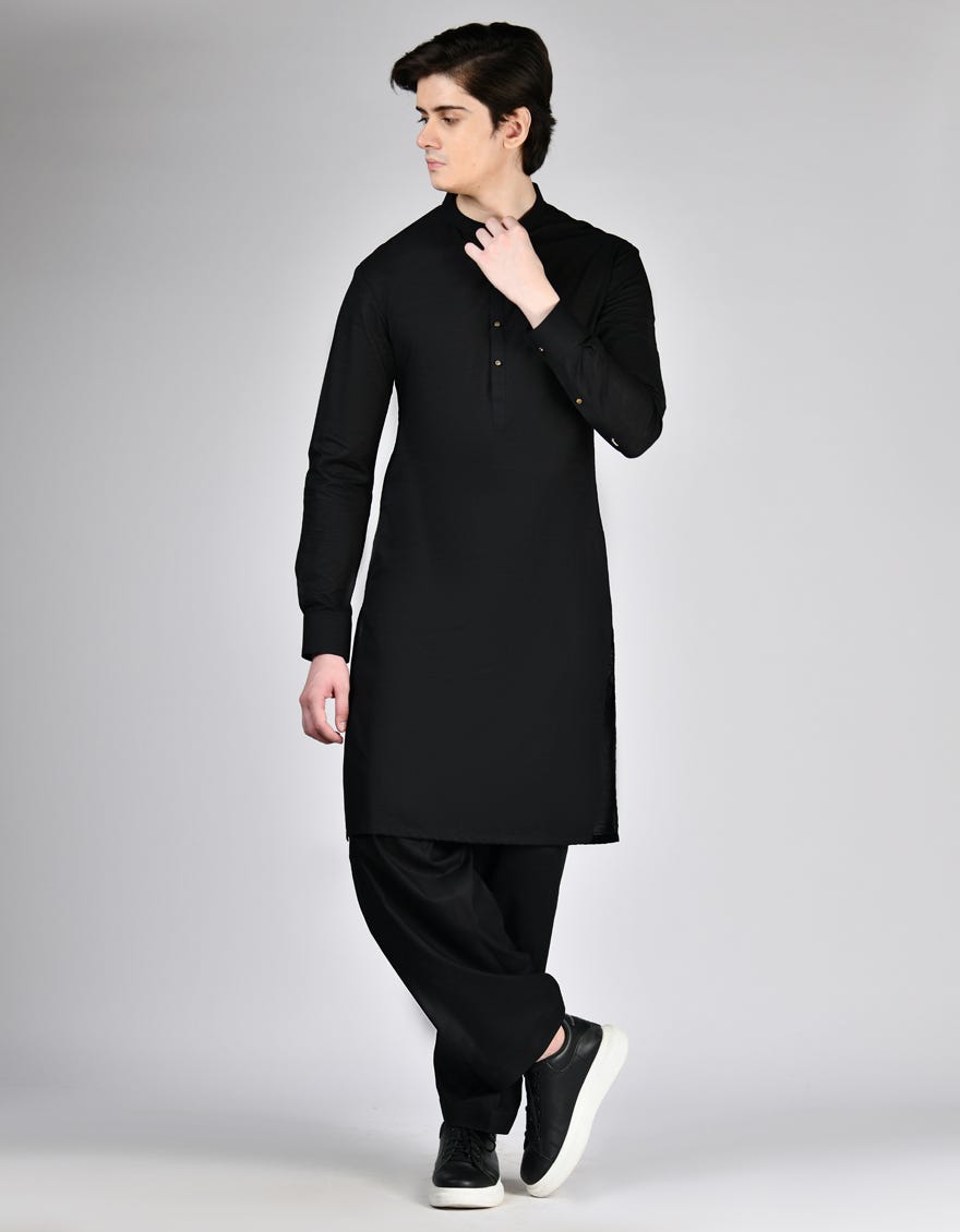 BLACK COTTON KAMEEZ SHALWAR | JTKS-A-46500