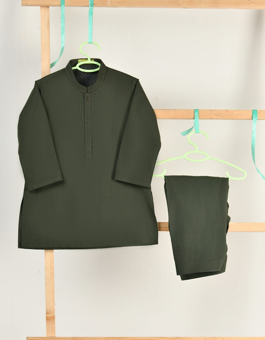 KAHI GREEN BLENDED KAMEEZ SHALWAR | JJIKS-A-34923
