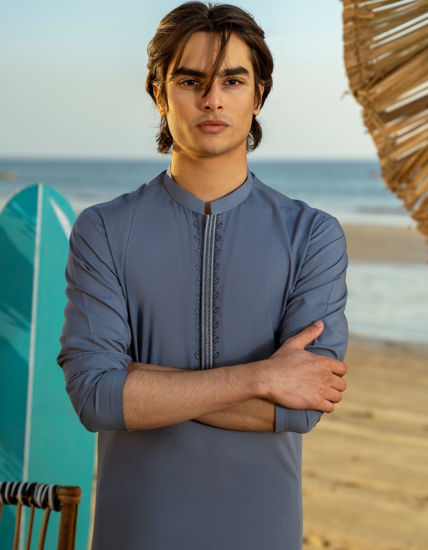 PIGEON BLUE BLENDED KAMEEZ SHALWAR | JTKS-S-34967