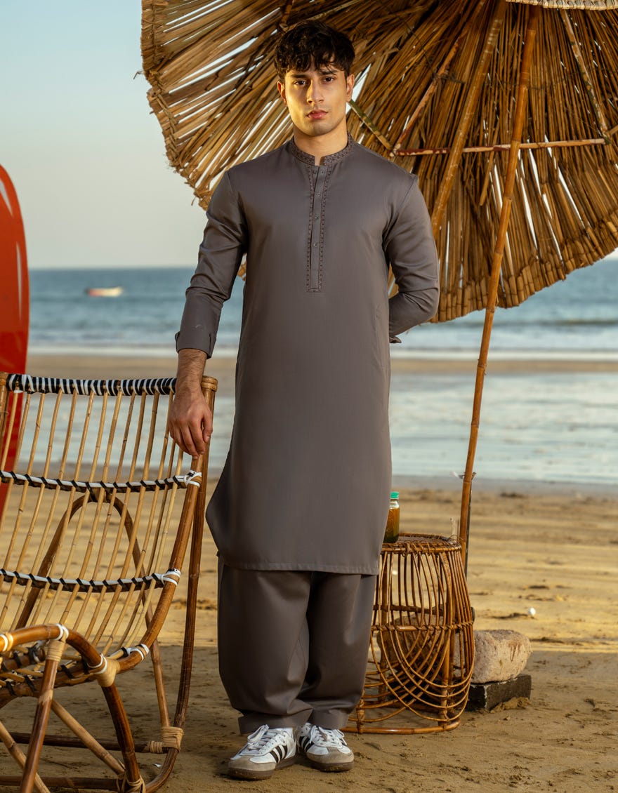 GREY BLENDED KAMEEZ SHALWAR | JTKS-A-34968
