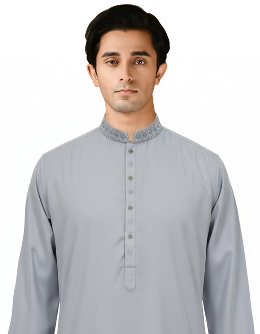 SMOKE GREY BLENDED KAMEEZ SHALWAR | JTKS-A-34969