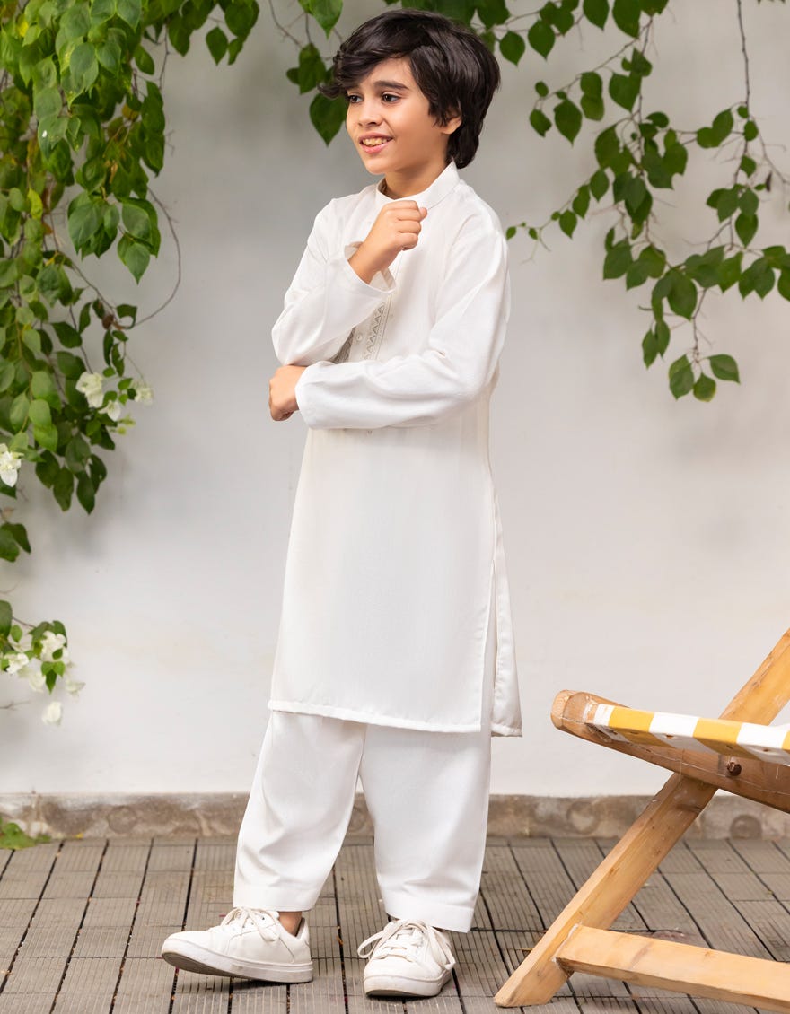 OFF WHITE BLENDED KAMEEZ SHALWAR | JCKS-A-34986