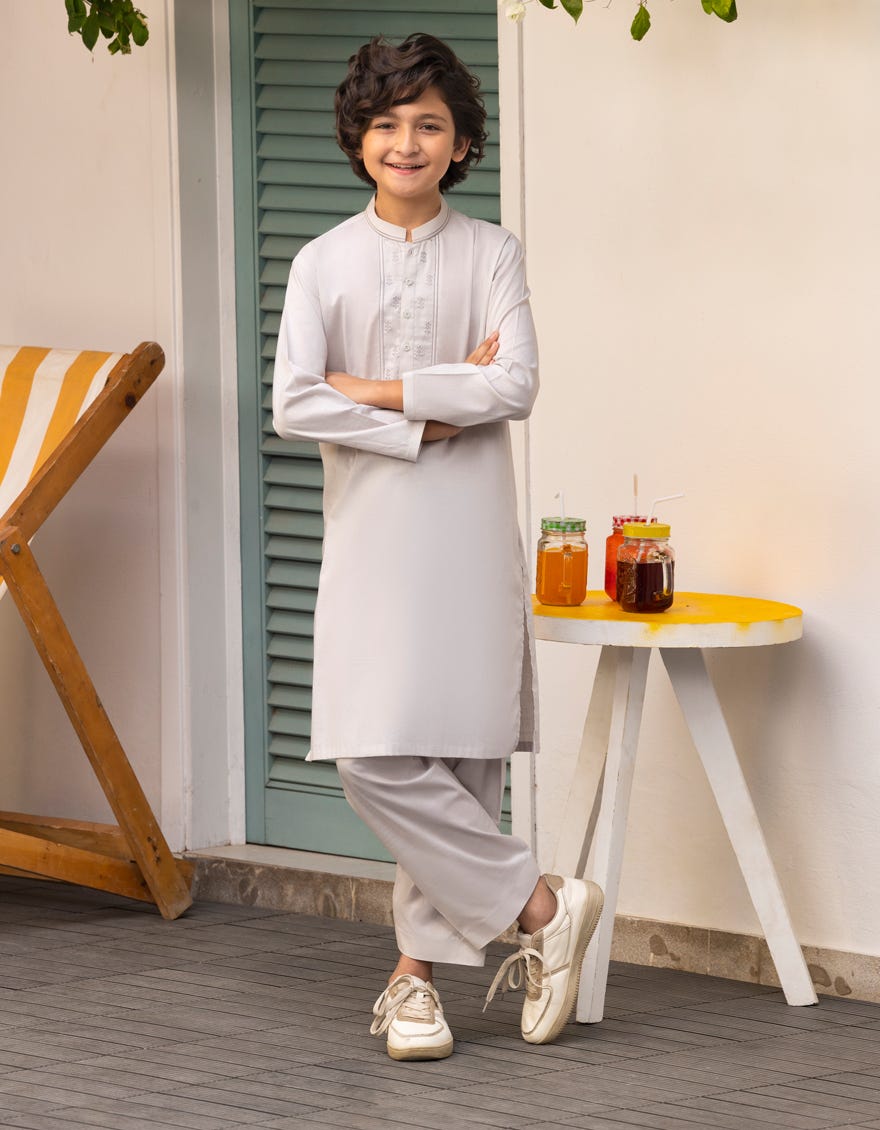 SMOKE GREY COTTON KAMEEZ SHALWAR | JCKS-S-34990