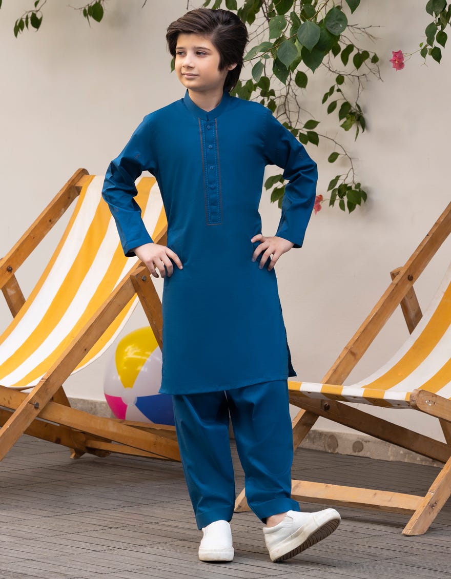BLUE COTTON KAMEEZ SHALWAR | JCKS-S-34991