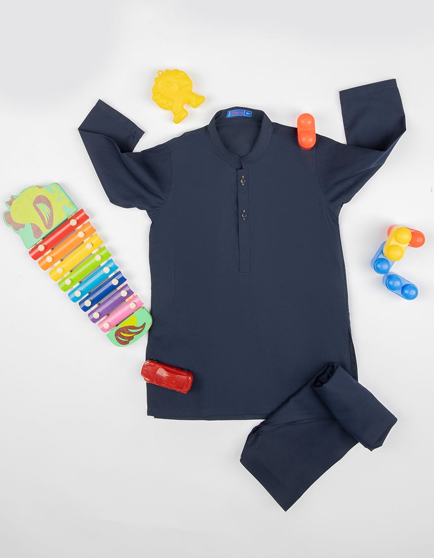 NAVY BLUE BLENDED INFANT KAMEEZ SHALWAR | JJIKS-A-35833-R9-AP