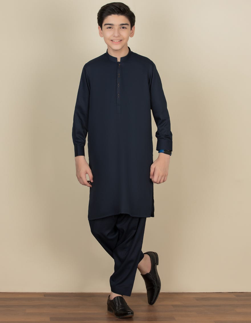 Blue Blended Kid's Kameez Shalwar | Jcks-A-35835-R9-Ap