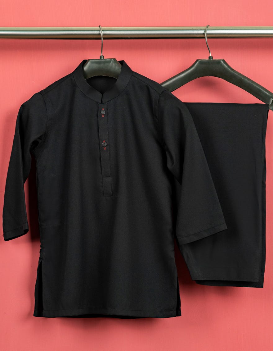 Black Blended Kameez Shalwar | Jjiks-S-35836-R6-Ap