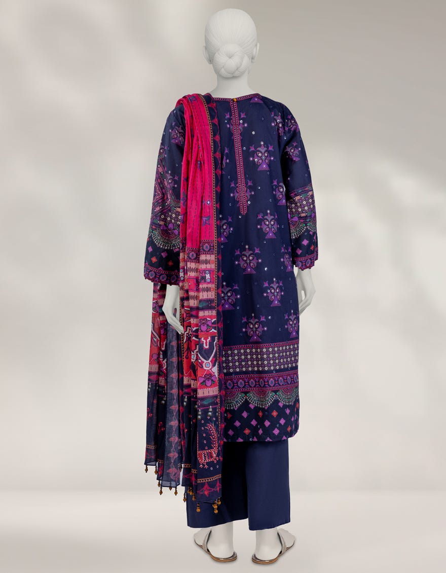 BLUE CAMBRIC EMBROIDERED UNSTITCHED 3PC