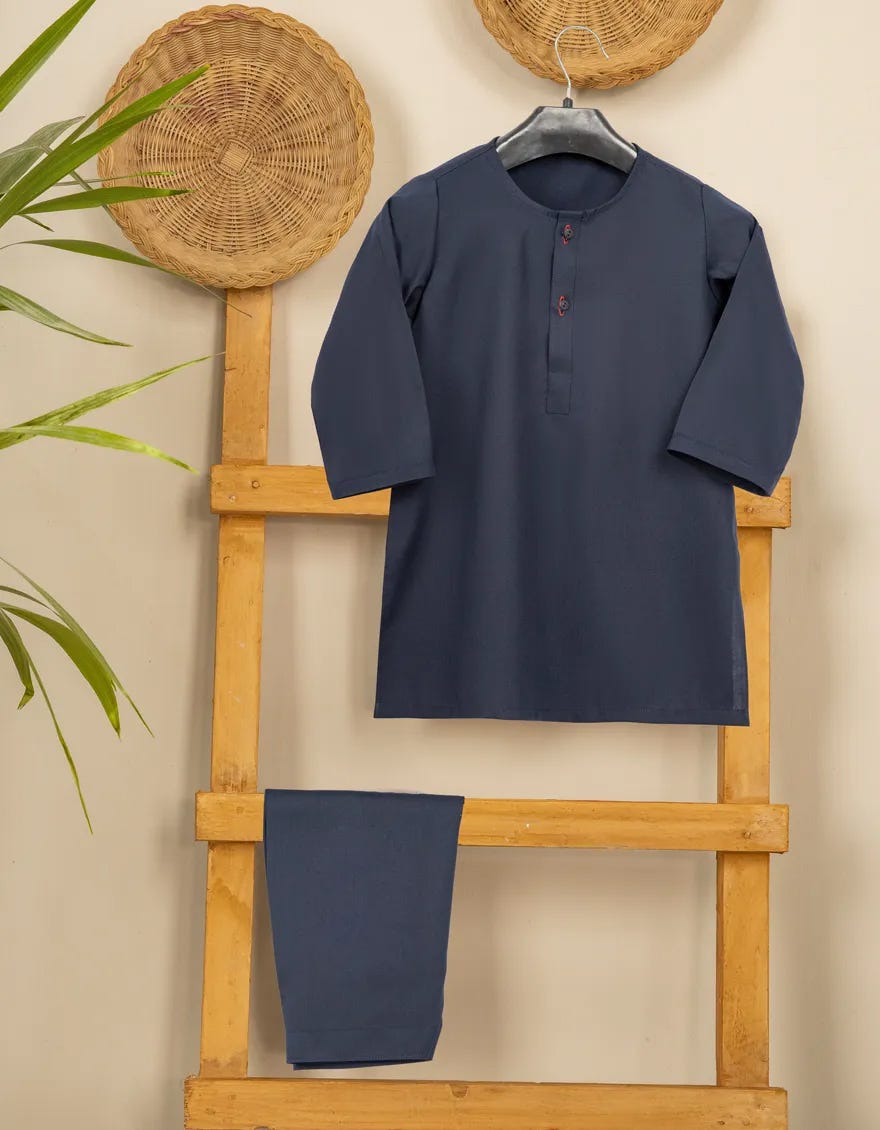 Navy Blue Blended Kameez Shalwar | Jjiks-A-35841-R8-Ap