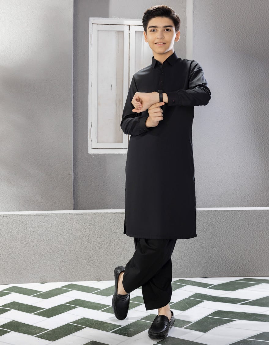 BLACK BLENDED KAMEEZ SHALWAR | JCKS-A-35842-R8