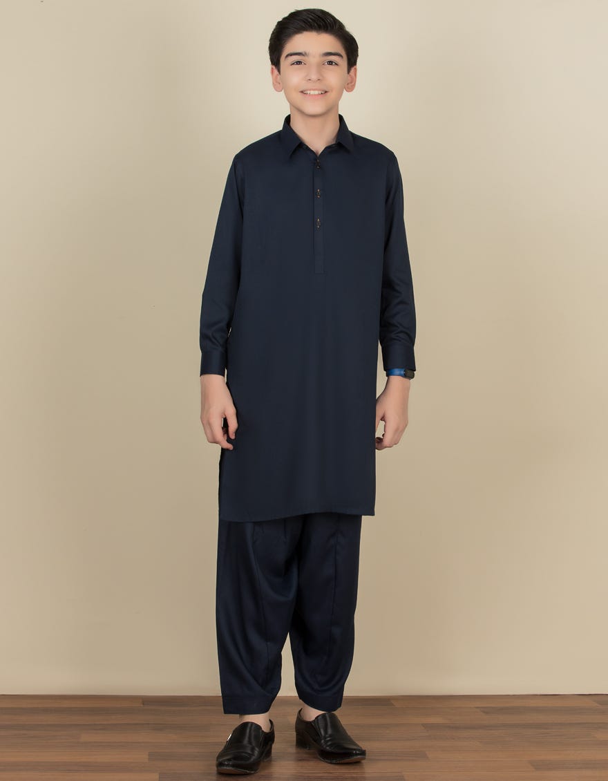 Navy Blue Blended Kameez Shalwar