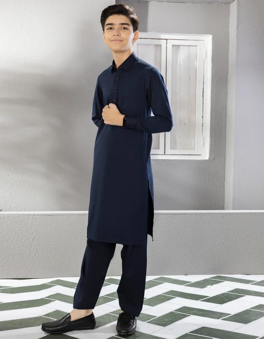 NAVY BLUE BLENDED KAMEEZ SHALWAR | JCKS-A-35843-R13-AP