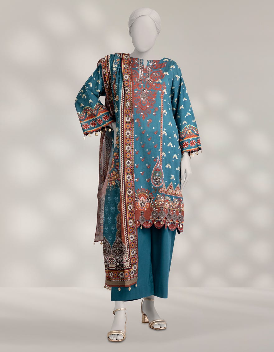 MULTICOLOR CAMBRIC EMBROIDERED UNSTITCHED 3PC