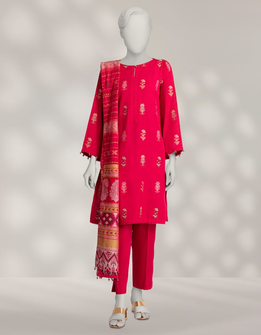 PINK LINEN JACQUARD UNSTITCHED 3PC