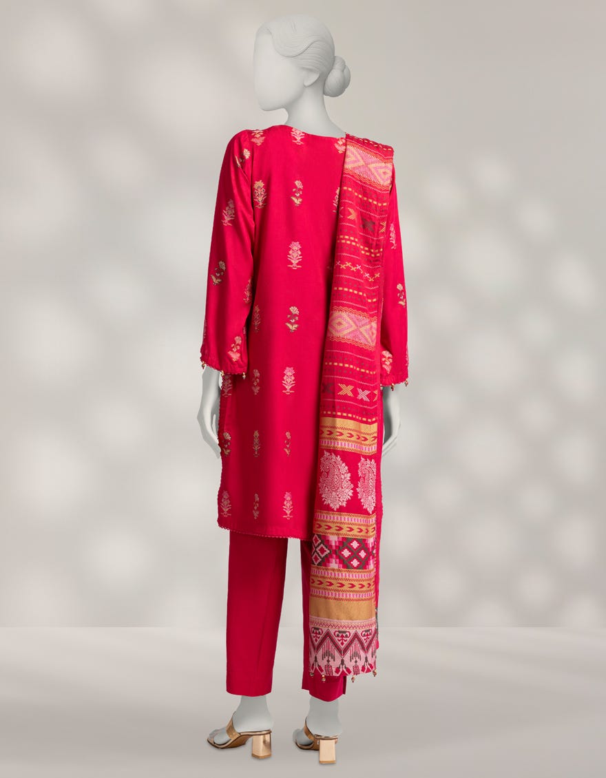 PINK LINEN JACQUARD UNSTITCHED 3PC