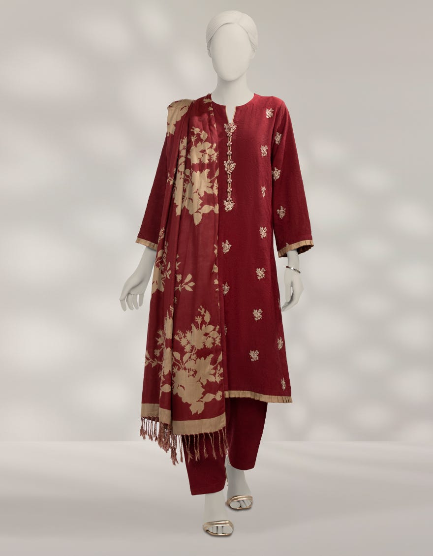 MAROON WOVEN VISCOSE EMBROIDERED UNSTITCHED 3PC