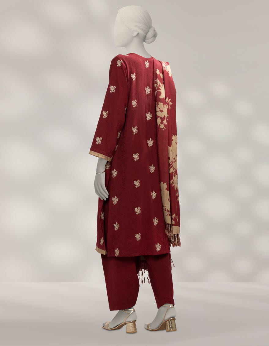 MAROON WOVEN VISCOSE EMBROIDERED UNSTITCHED 3PC