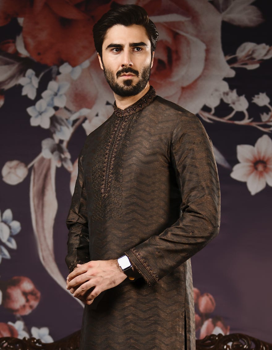 Dull Copper Jamawar Special Men's Kurta | Jjk-Sp-36884