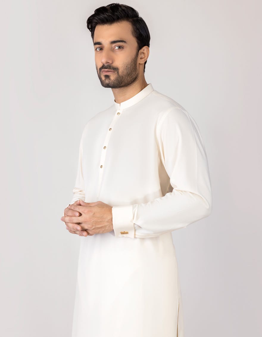 Off White Blended Men's Kameez Shalwar | Jjks-S-36947