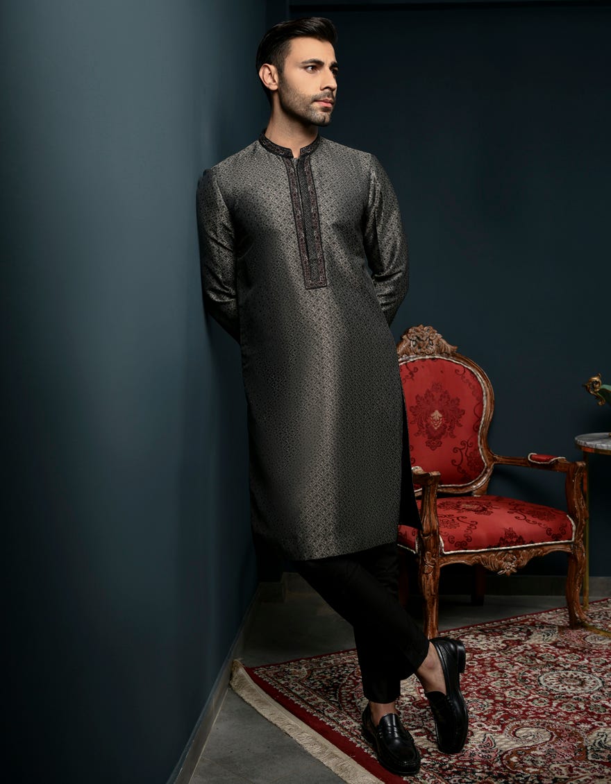 Grey Formal Men's Kurta | Jjk-Sp-36954