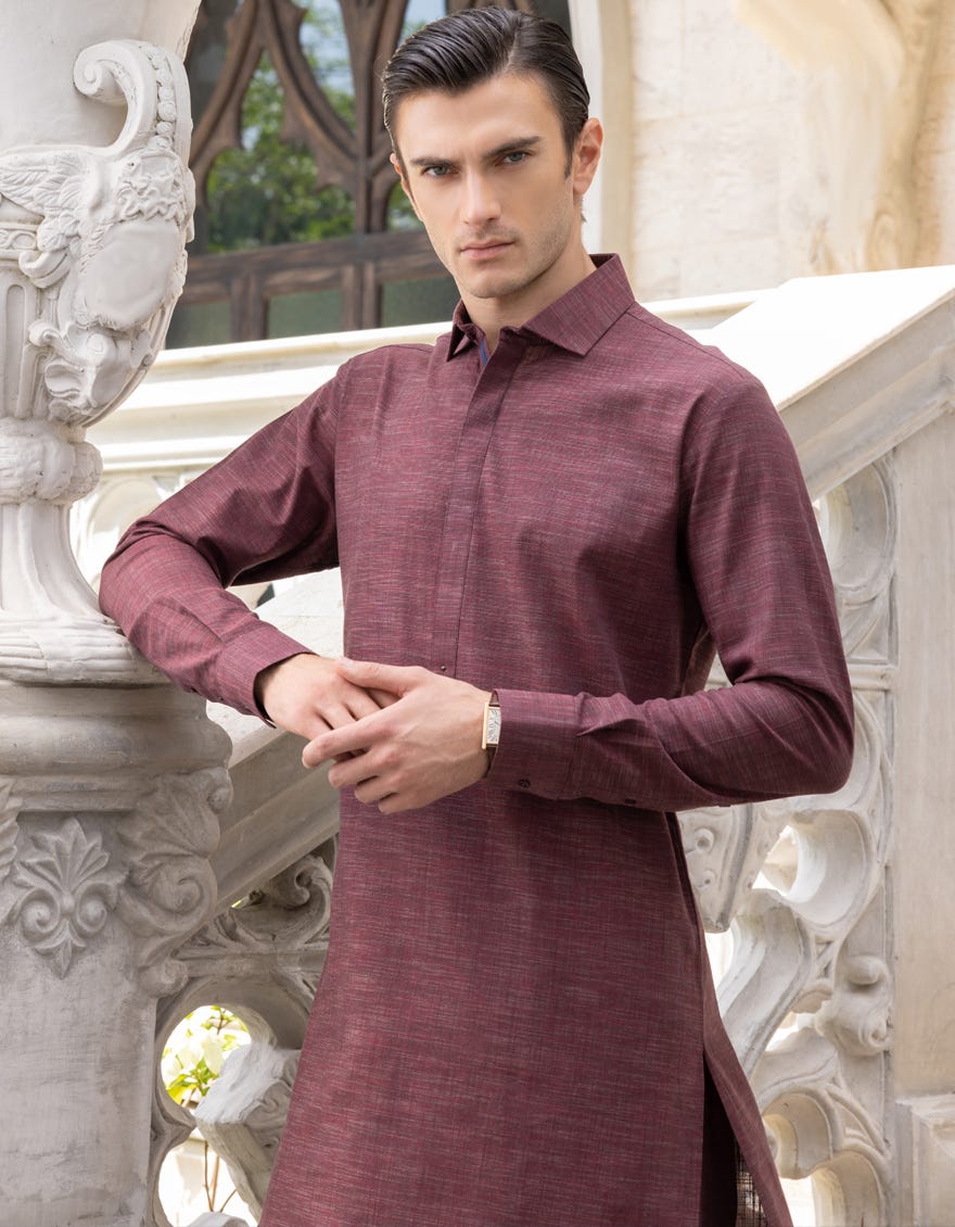 Hatched Violet Cotton Men's Kameez Shalwar | Jjks-A-36962