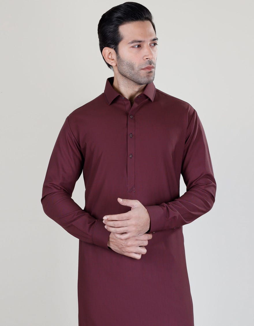Red Blended Men's Kameez Shalwar | Jjks-W-36966