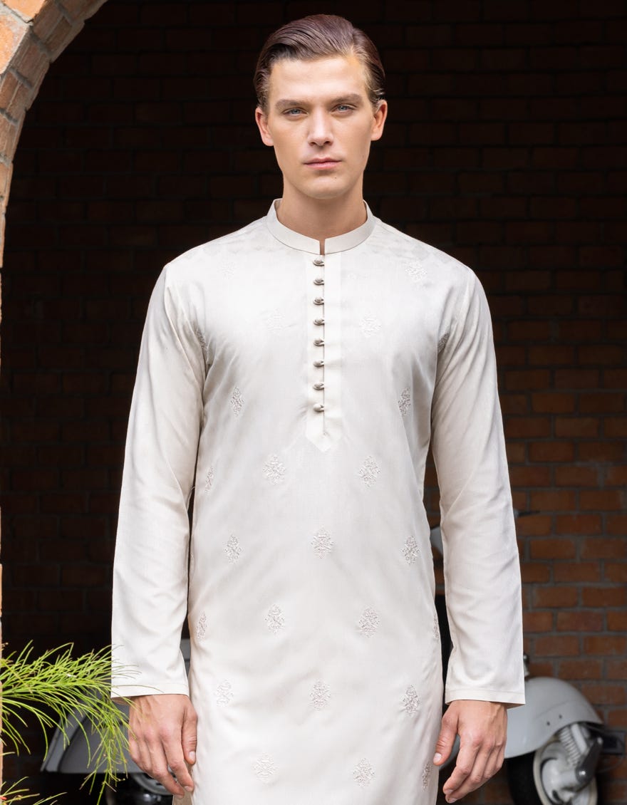 Fawn Blended Men's Kurta | Jjk-S-36969