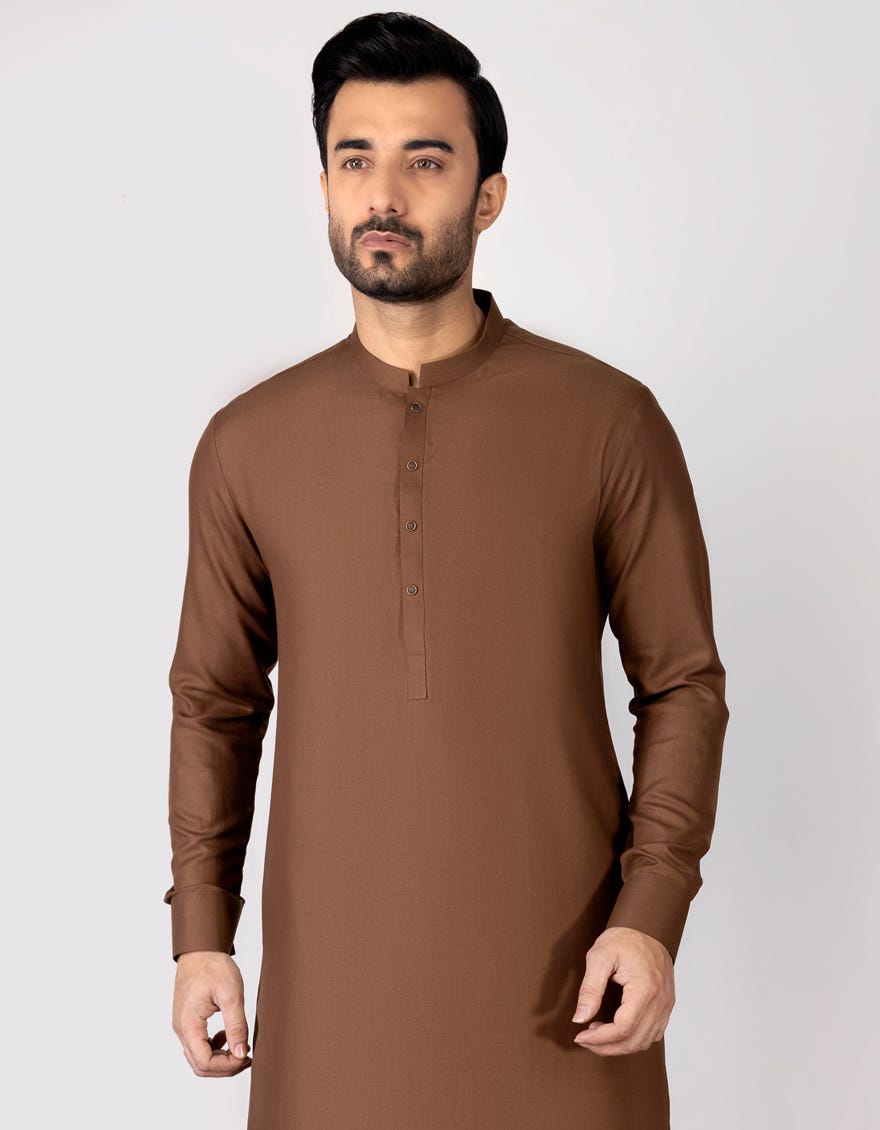 Brown Blended Men's Kameez Shalwar | Jjks-S-36970