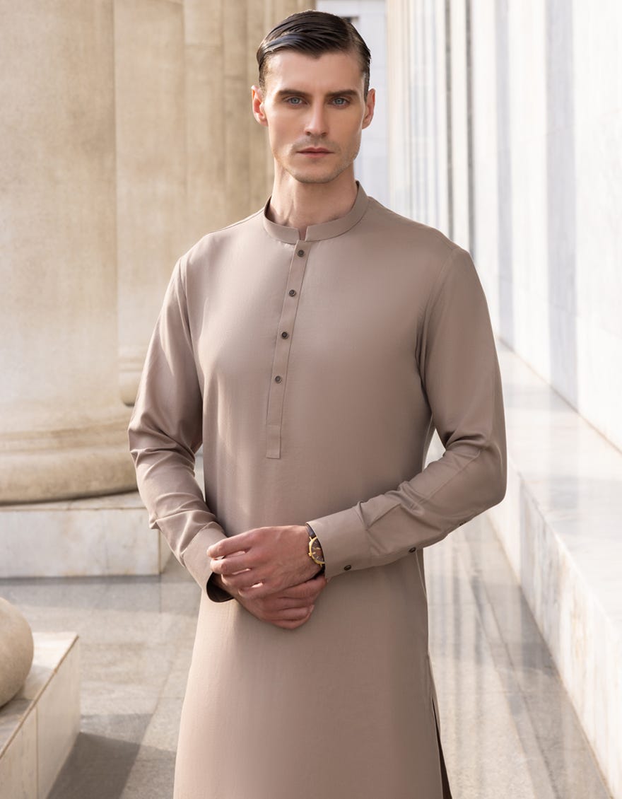Beige Blended Men's Kameez Shalwar | Jjks-S-36972